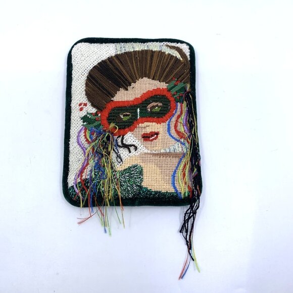 Unbranded Other - Vintage Handstitched Needlepoint Art Deco Pillow Flapper Masquerade Mask 6.5"x5"